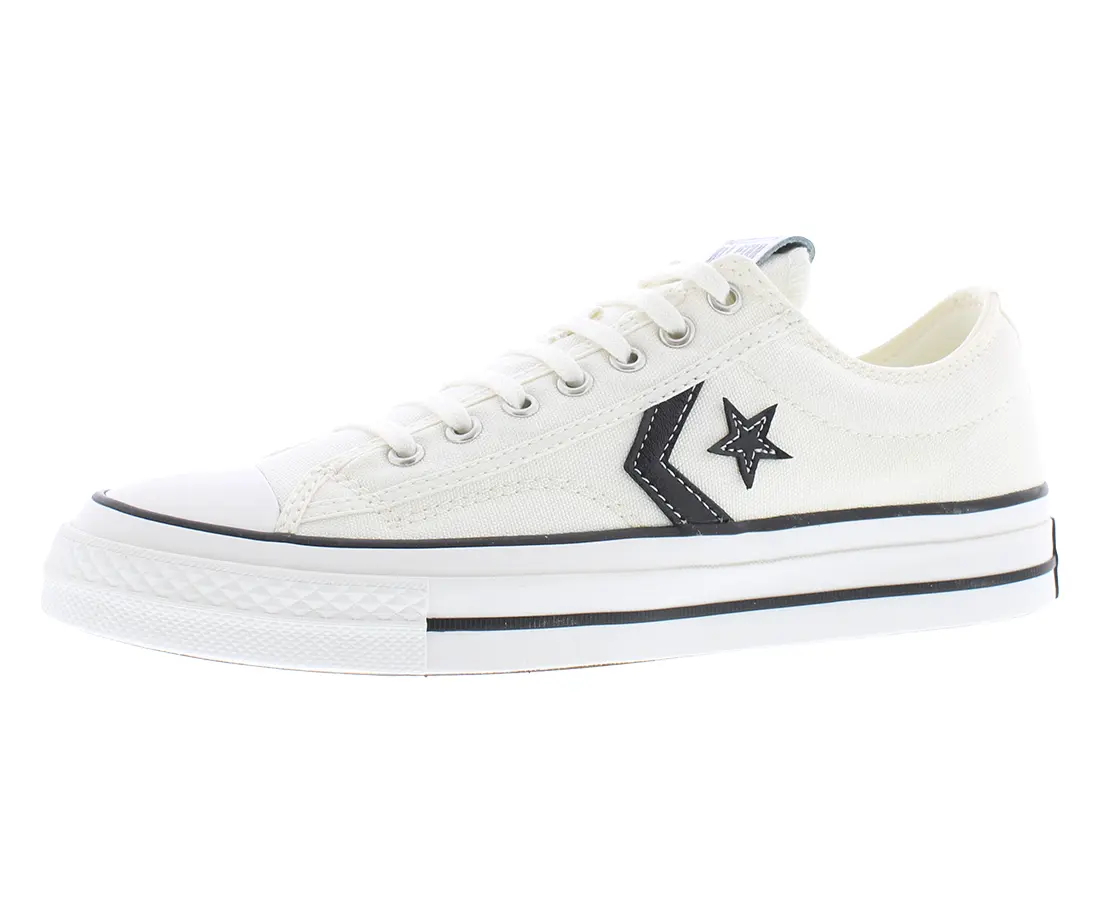 Converse Star Player 76 Oxford Unisex Low-Top Lace-Up Solid Canvas Sneaker, Vintage White/Black Casual Closed Walking Footwear