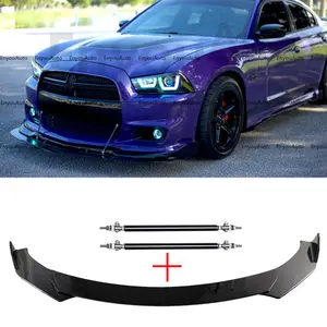 For Dodge Charger Front Bumper Lip Spoiler Splitter + Strut Rods Glossy Black