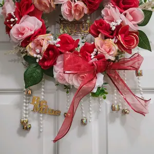 Romantic Light Up Wreath "Love in Bloom Luxe Wreath" 20" Door Decoration Decor Gift Ornaments with 20" Diameter, Faux Pearls, Elegant Design. Products are also available on Etsy: https://bintysmilez.etsy.com