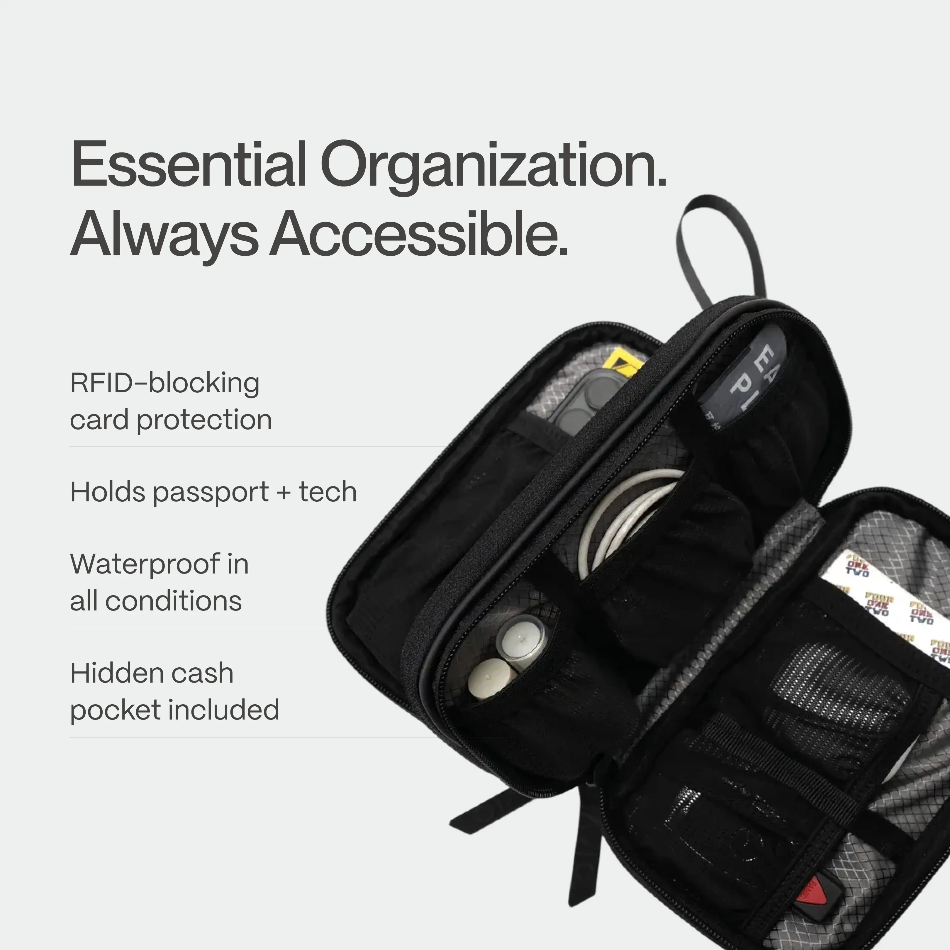 AVIO | HATCH Water-Resistant Travel Pouch - Compact, Secure Closure, Travel Containers for Essentials - Ideal for Short Trips, Daily Commutes, Organizer Bag, Zipper Pouches, Rfid, International Travel