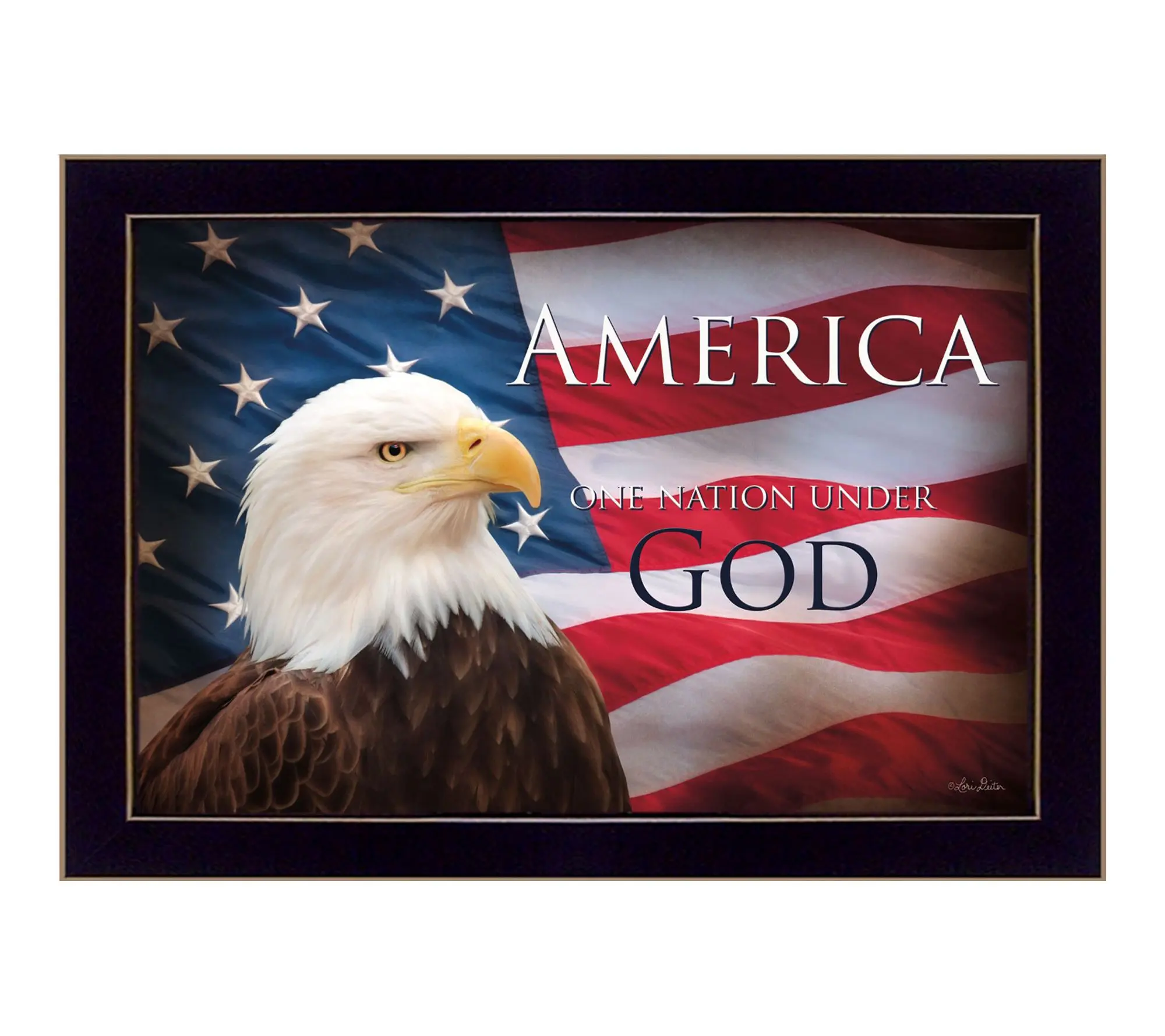 HomeRoots One Nation Under God Flag Black Framed Art