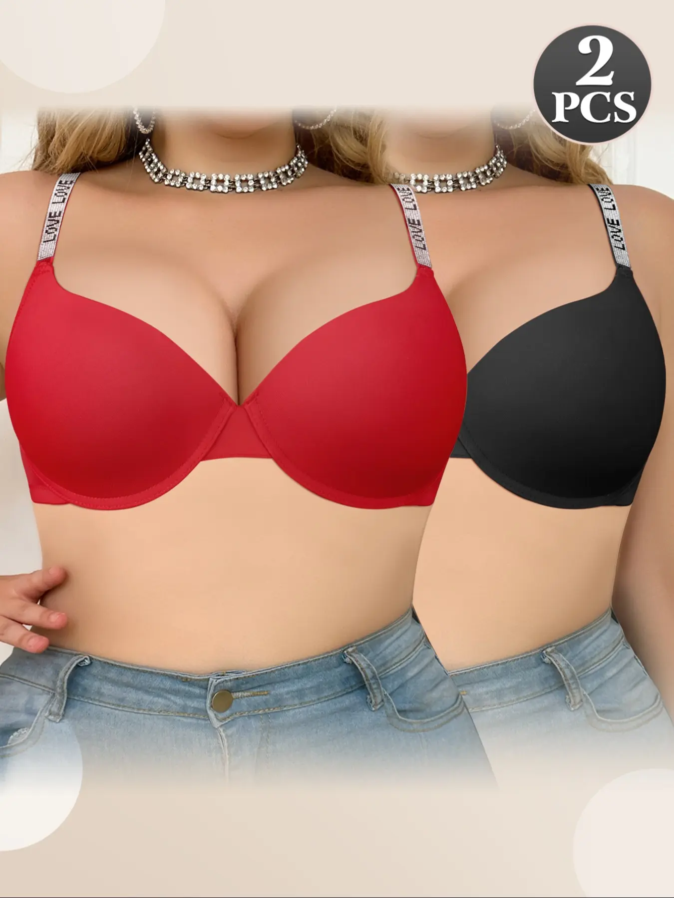 Plus-size women's Valentine's Day push-up floral pattern underwire style underwear bra with full coverage cups. Comfortable fit and stylish design suitable for everyday wear, perfect for plus-size women year-round Adjustable Straps Medium Elegant Bras