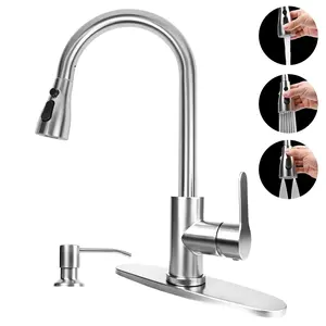304 Stainless Steel Kitchen Faucet with 3 Modes Water Outlet Hot and Cold Mixer Tap Sink Faucet & Soap Dispenser Gift