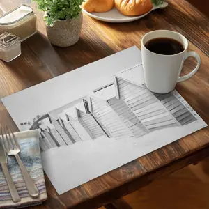 360 stand White Polyester Tableware Placemat, 14x18 in, Coasters for Table, Coastal Beach Cabin Kitchen Decor, Model CPPM1418BCUYAF