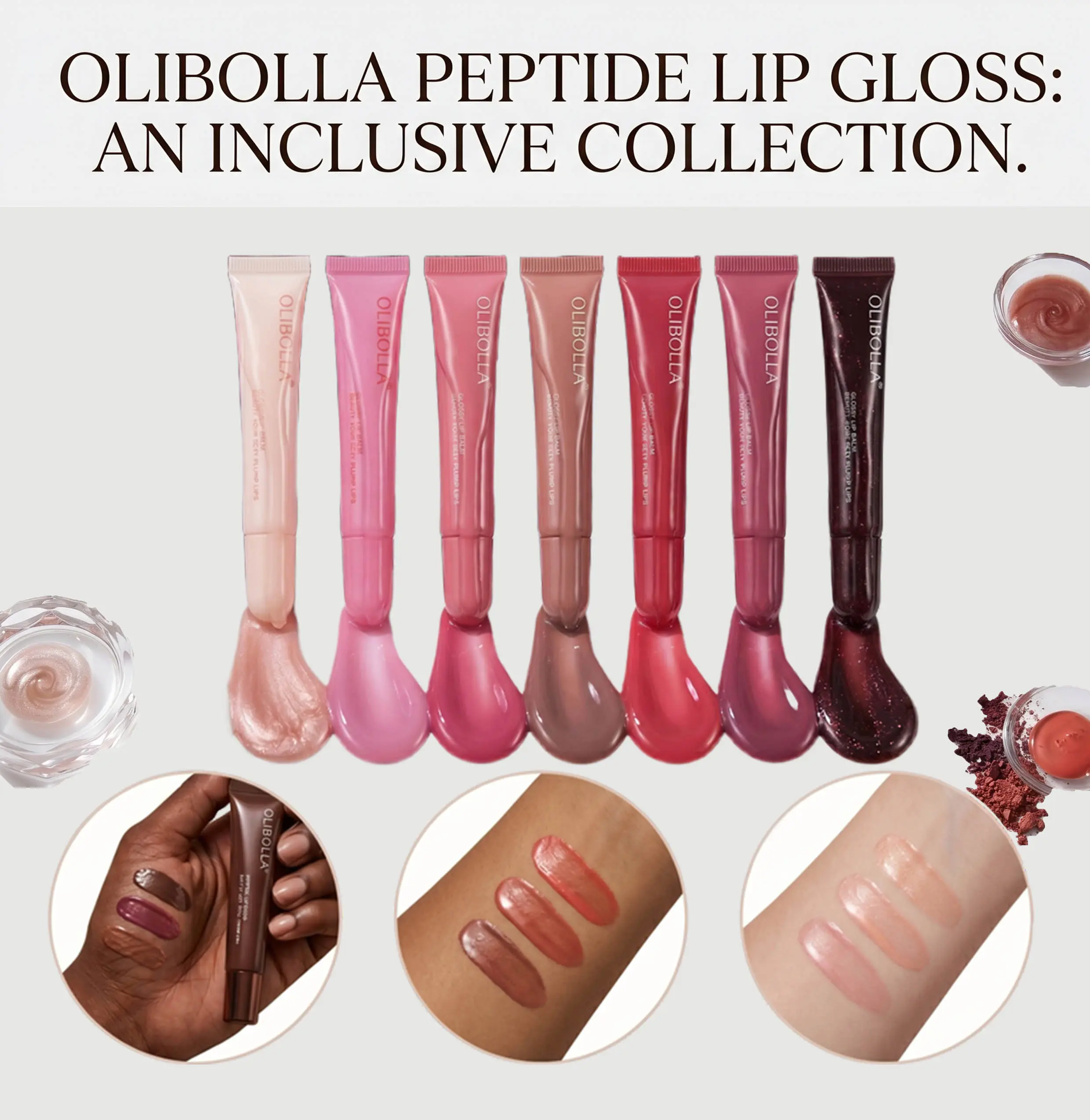 OLIBOLLA Peptide Plumping Lip Oil - Hydrating Tinted Glossy Lip Balm Non-Sticky Glass Lip Care