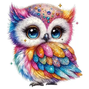 Rainbow Gemstone Owl Wooden Jigsaw Puzzle For Adults High-difficulty Magic Puzzle Intellectual Toy, Birthday Holiday Christmas Exquisite Gift, Family Game Home Decor