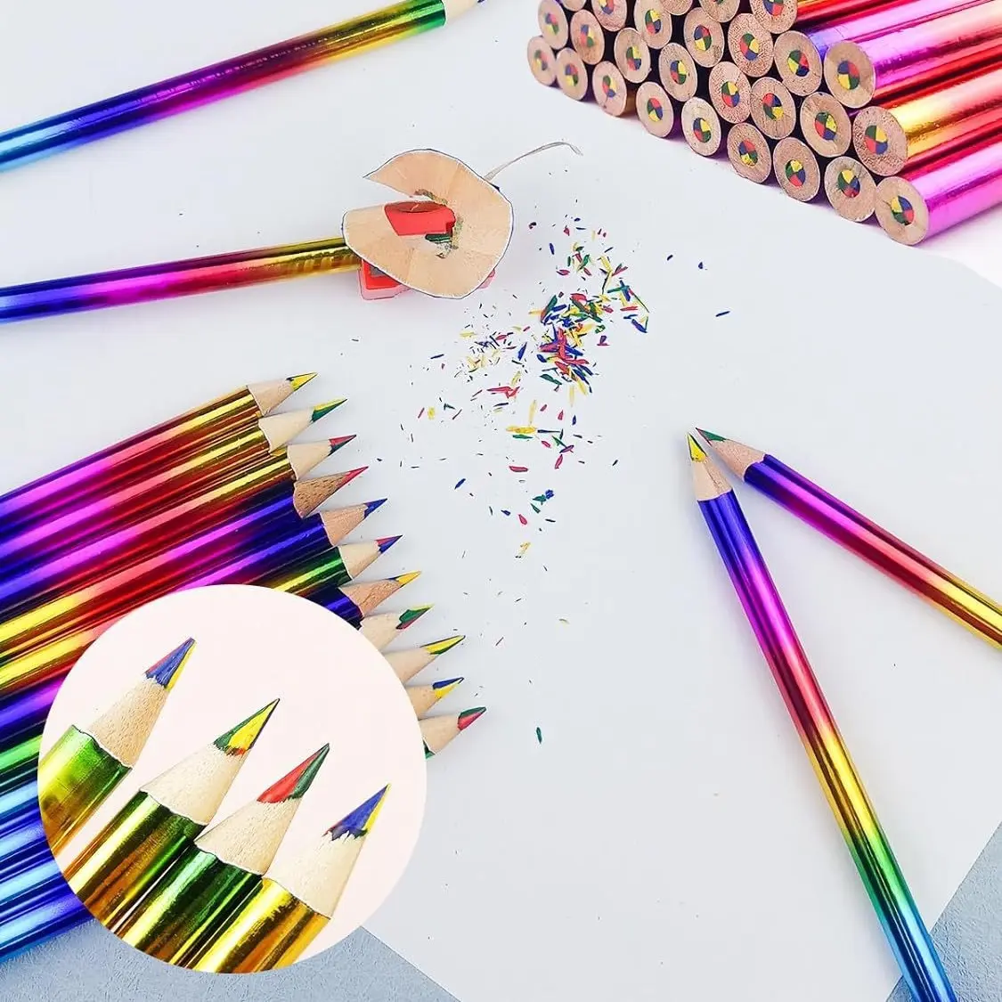 Rainbow Gradient Wooden Colored Pencils, 4 Colors In 1 Multicolor Drawing Pencils, Easy Sharpen Art Pencils for Sketching Coloring Journaling