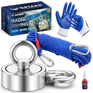 700 LBS Magnet Fishing Kit, Double Sided Neodymium Fishing Magnets with Case, Complete Fishing Magnet Kit with Super Strong Magnets, 20m (65 Ft) Durable Rope, Protective Gloves