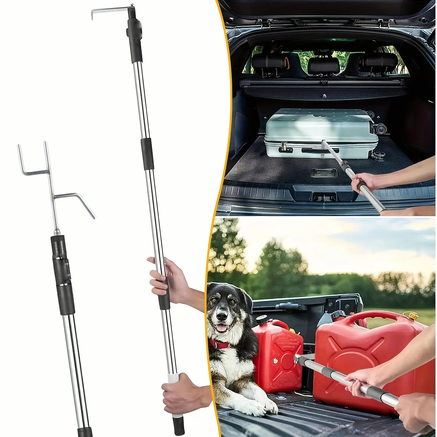 59'' Stainless Steel Telescoping Truck Cargo Grabber with Extendable Pole, Adjustable Length for Loading/Unloading in Trucks, Warehouses & Construction Sites – Compatible with Pickup Trucks, Vans, and Trailers – Easy Storage & Transport Warehouse Eq