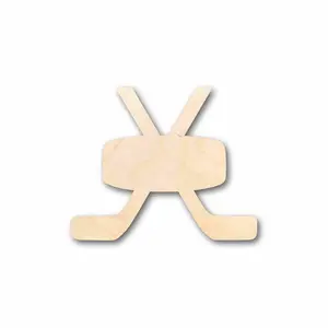 Unfinished Wood Hockey Sticks Pair with Puck Silhouette - Craft- up to 46" DIY