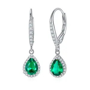 Synthetic Sapphire Earrings for Women, Diamond Drop Dangle Earrings for Women with Lab Created Sapphire, Halo Oval Cut Dangle Earrings, Birthstones Women's Gifts emerald cushion emerald earrings