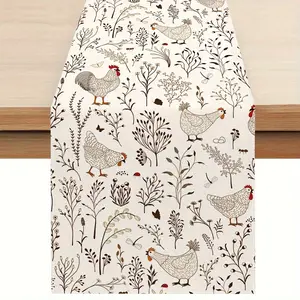 [Rooster Table Runner] 1pc Table Runner Rural Farmhouse Style Animal Rooster Hen Pattern Table Runner Holiday Decoration Easter Rural Table Decoration