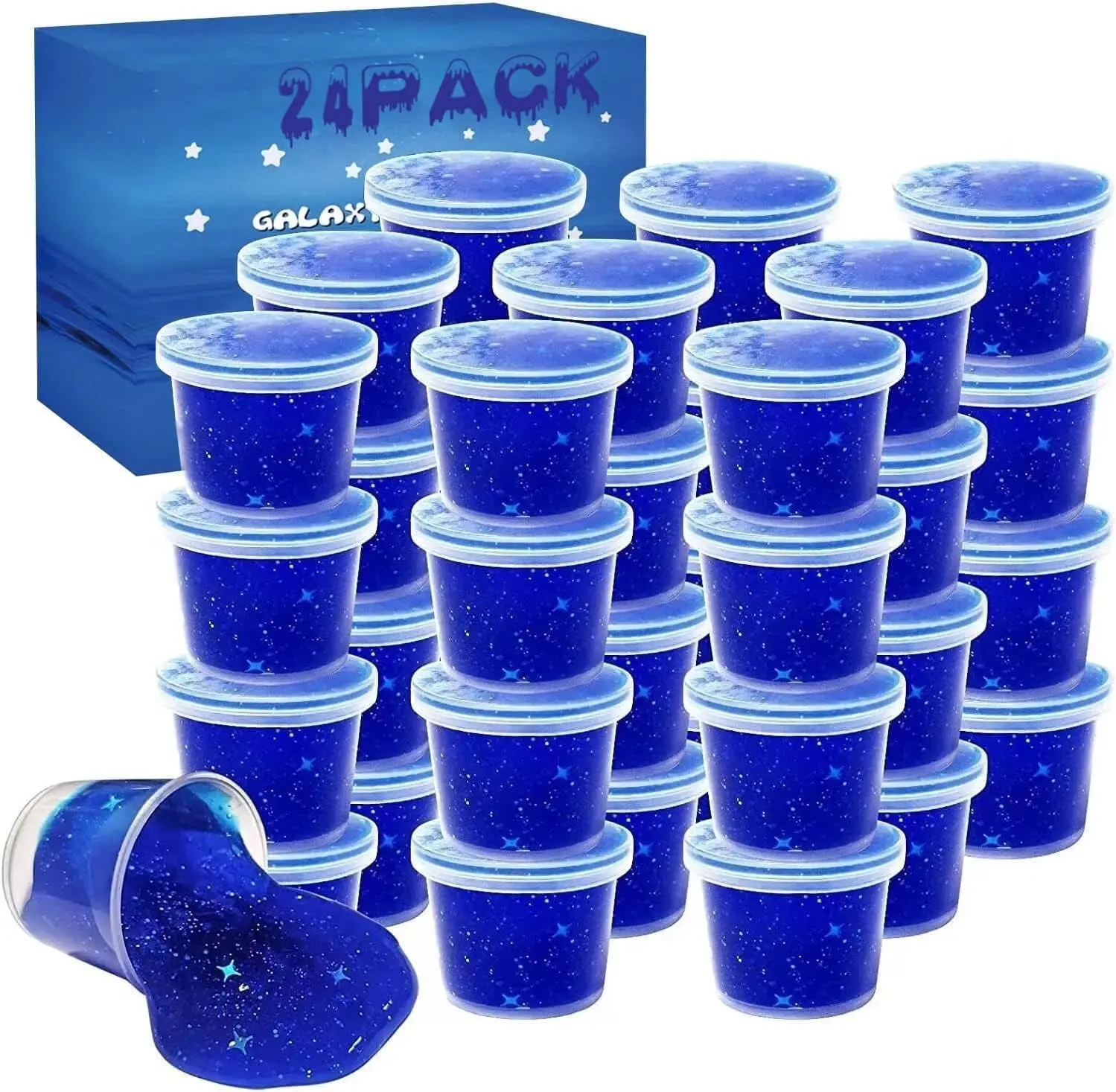 Summer Spring Gift 24 Pack Blue Galaxy Star Slime,Party Favor for Kids Girls & Boys,Non Sticky, Stress & Anxiety Relief, Wet, Super Soft Sludge Toy, Easter Egg Filling Stuffers