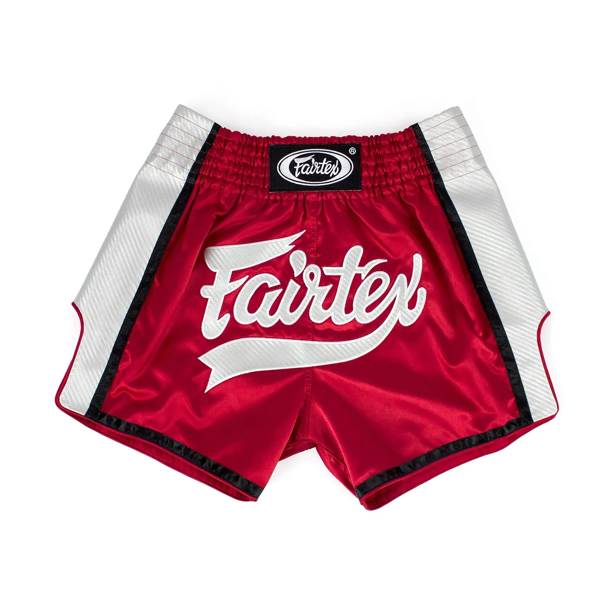 Fairtex BS1704 Red/White Slim Cut Muay Thai Boxing Short, Durability, Elastic Waist Shorts, Range Of Sizes, Snug Fit, Muay Thai Men's Sports Shorts