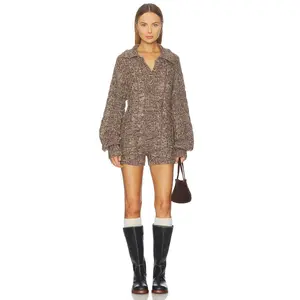 For Love & Lemons Nathalie Knit Romper in Brown
