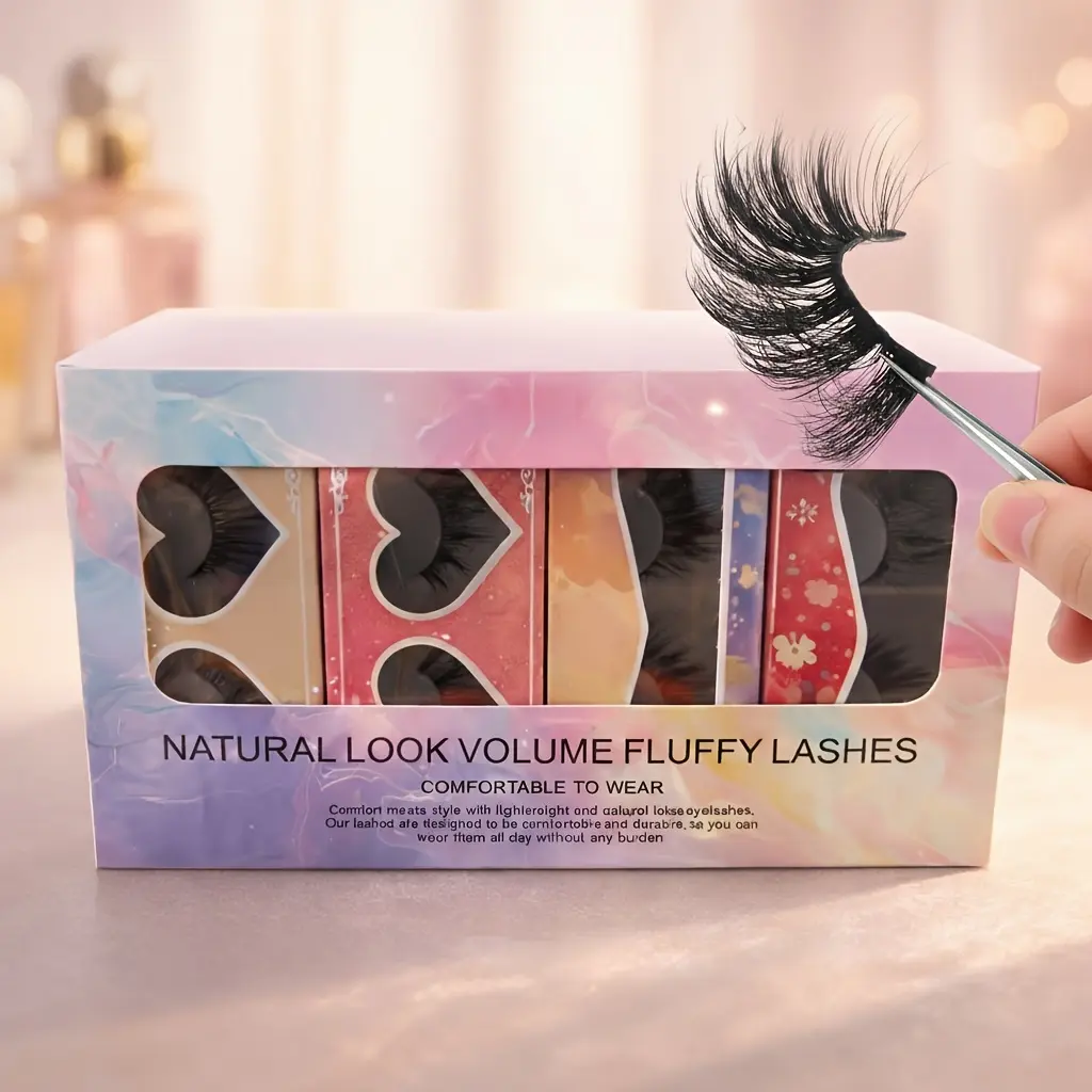 24-Pair (4 Styles) Double Fluffy Mixed Cross Cosmetic False Eyelashes Gift Box Set - 0.07 mm Lightweight Reusable Russian D Curl (13 – 15 Mm) Bulk Lashes, Daily Essential for Voluminous Appearance, Valentine's Day Beauty Gift, Enhance Your Look, 15Mm