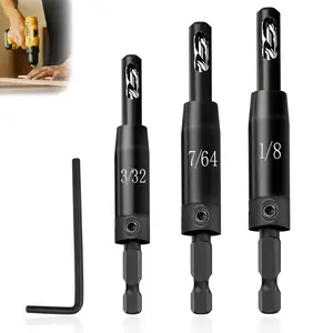 2026 Upgraded Self Centering Drill Bit Set Vix Bits, CC2430 3/32" 7/64" 1/8" Center Hinge Drill Bit for 1/4In Hex Shank Drills, Installing Hinge & Drilling  Hole, Ultra-Hard Steel, High-Precision