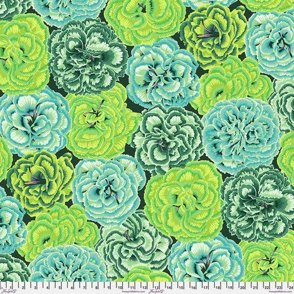 Fabric FreeSpirit Kaffe Fassett Collective Green Picotee Carnations August 2025 by the Quarter Yard PWPJ133.GREEN