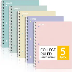 SUNEE Spiral Notebooks, 1-Subject, 5 Pack, College Ruled Paper, 8" X 10-1/2", 70 Sheets per Notebook,3-Hole Punched Paper, Pink,Purple, Blue, Green, Yellow Spiral Lined Notebooks for School,Work S-S0400