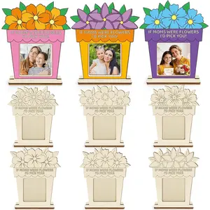 24 Pcs Mothers Day Crafts for Kids DIY 6 Styles Wooden Flower Picture Frame for Mothers Day Crafts Gifts from Daughter Son Color Your Own Spring Tabletop for Classroom Art Activity Home Party Decor