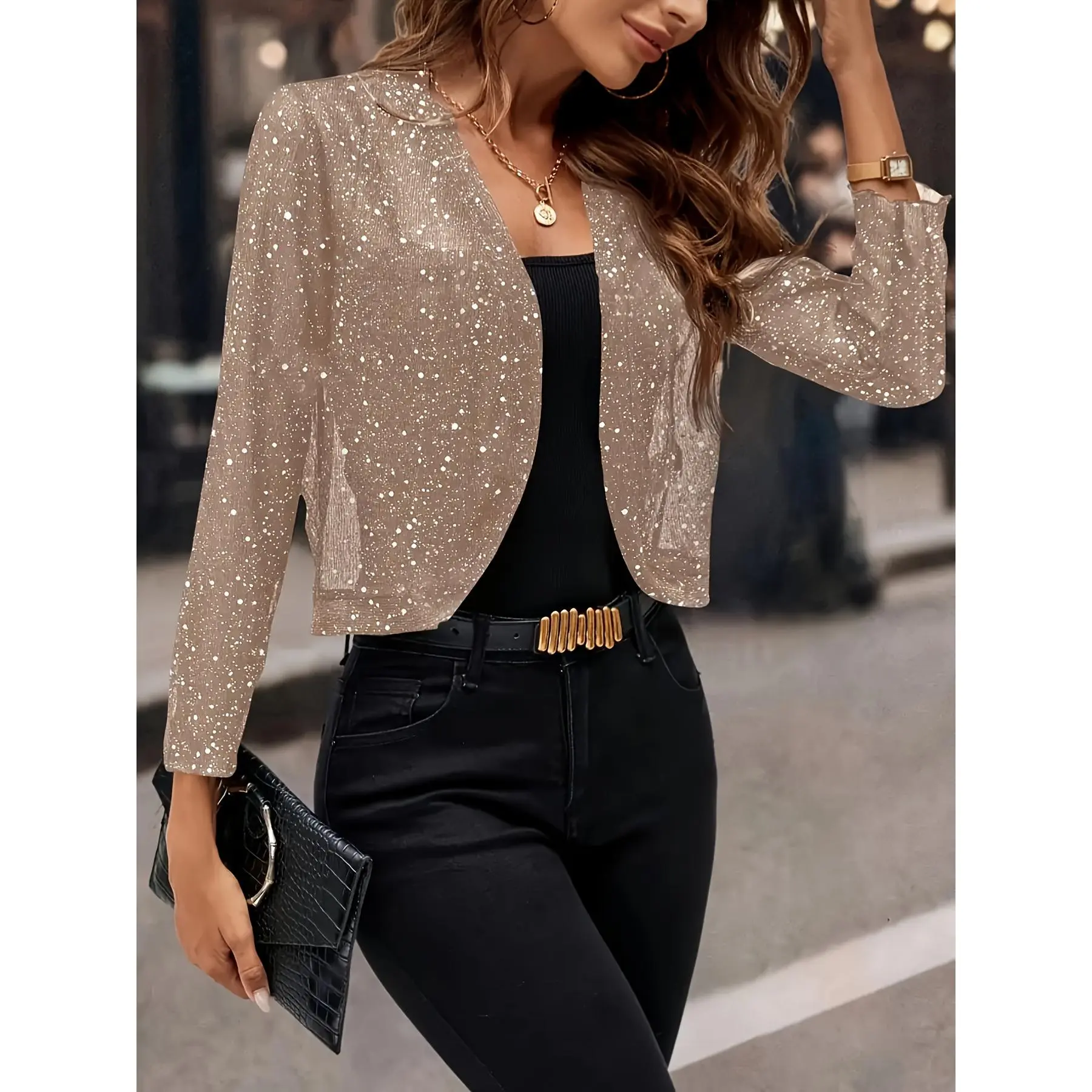 【nonon】louren glitter cardigan Pink Shard Sequin Sleeve Medium Skin Nutcracker Cardigan – Queen
