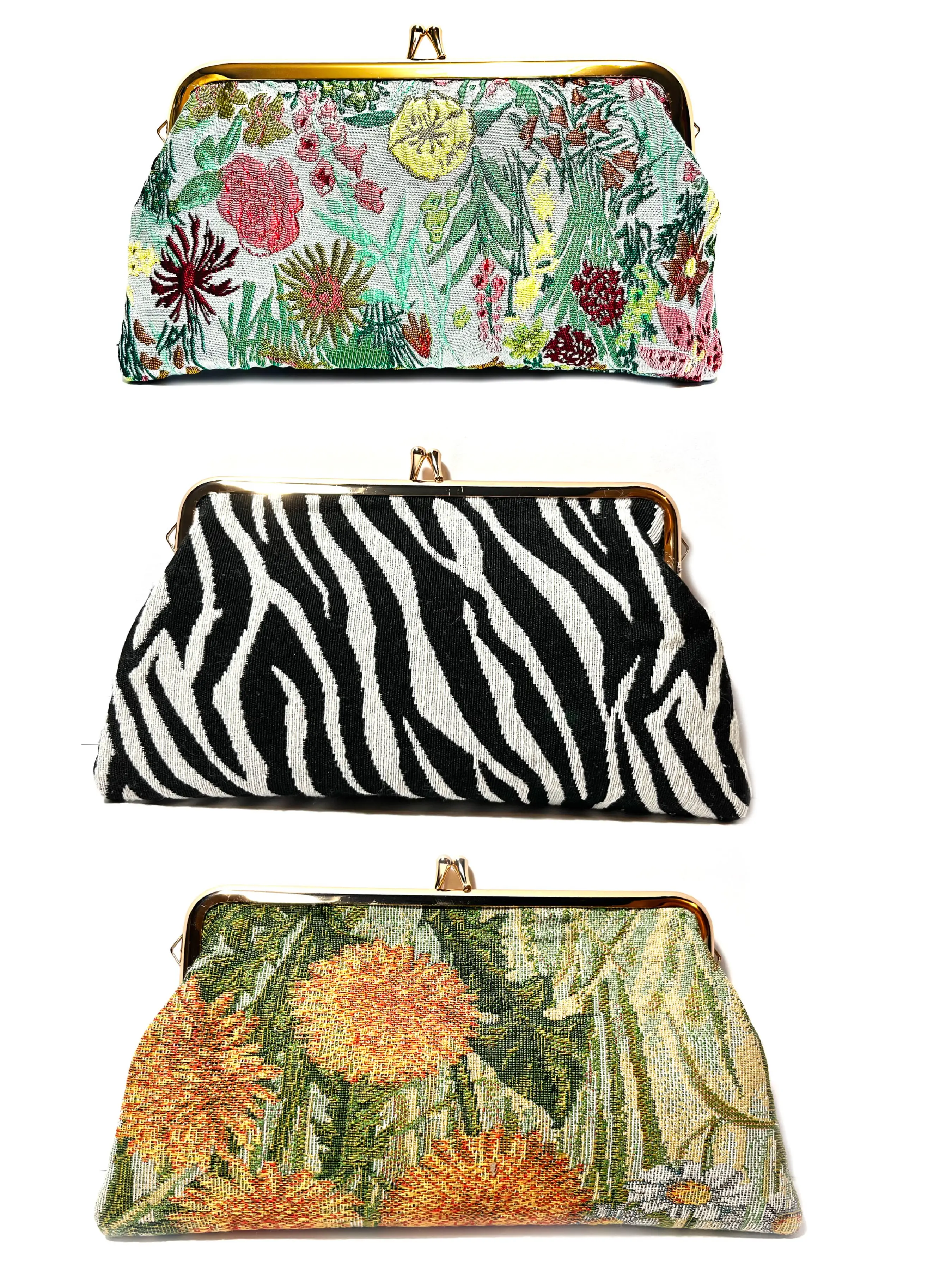 Women's Clutch Bag, Fashion Clutch, Evening Banquet Cosmetic Bag, Zebra Pattern, European Embroidery, Vintage Lock, Phone Key Cosmetics Organizer