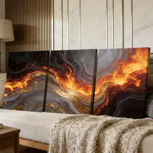 3 Counts Wooden Framed Canvas Painting, Fiery Lava Flow Abstract Art Images, Exquisite Poster, Perfect Gift, Decor For Living Room, Bedthroom, Modern Art, Fashion Family Poster, Wall Art Decoration
