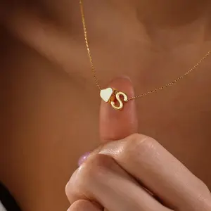 Initial Necklaces - Dainty Engraved Heart Pendant Gold Letter Heart Charm Jewelry, Custom Name Necklace, Birthday Gift for Teen Girls, Engraved Heart Necklaces