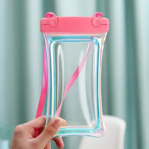 Touchscreen Floating Laser Waterproof Phone Bag, 5 Colors Random, 2 Pcs, Lightweight PVC Dry Bag with Strap, Smooth Surface Treatment