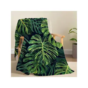 Vibrant Tropical Monstera Leaf Print Throw Blanket