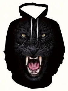 Unisex Leopard Print Hoodie, Casual Knit Polyester Pullover, All-Season Fashion, Non-Elastic Fabric, Animal Pattern Design