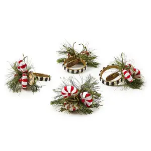 Mackenzie - Childs Set of 4 Pine and Peppermint Napkin Rings