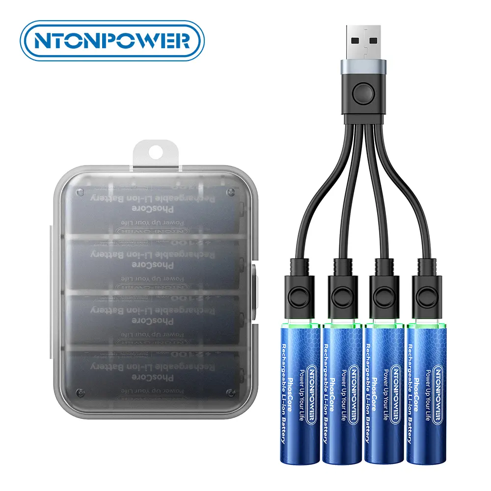 NTONPOWER USB-C Rechargeable AA Lithium Batteries 4/8 Pack, 1.5H Fast Charging, 2100mWh High Capacity, 1.5V Constant Voltage, 1500+ Cycles, LED Indicator & Safety Protection