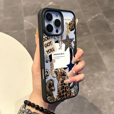 Magnetic MagSafe-Ready iPhone Case for iPhone 11/12/13/14/15/16 Pro Max, Chic Leopard Religious Collage Design Cellphone Cover, Anti-Slip Ultra-Thin Casing Accessories for Daily Aesthetic Protection