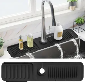 24 Inch Silicone Faucet Mat for Kitchen Sink, Non-Slip Sink Protector, Self-Draining Splash Guard, Easy to Clean Kitchen Accessories, Perfect for Countertop Organization & Home Storage