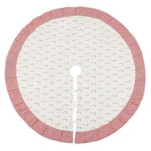 212 MAIN Hand-Made 72 in. Polyester Candy Cane Christmas Tree Skirt, Red Festive Decor for Home