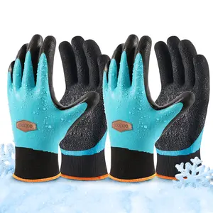 COOLJOB Waterproof Winter Freezer Protective Work Gloves, Double-Coated Rubber Safety Gloves (Blue)