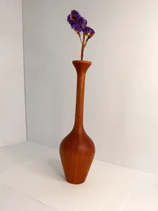 10.25" Hand-Turned Mahogany Bud Vase | Sculptural Mid-Century Modern Wood Art