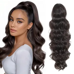 Ponytail Extension,24 inch Drawstring Ponytail Hair Extensions,Long  Wave Synthetic Pony Tails Hair Pieces for Daily Use (Dark Brown)