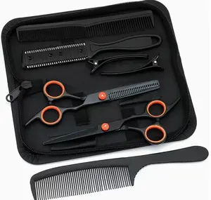 Haircutting Scissor Set — All-in-One Complete Haircutting Kit — Includes Professional Cutting Shears, Thinning Shears, Haircutting Comb, and Neck Duster Brush — Professional Haircutting Tool Kit