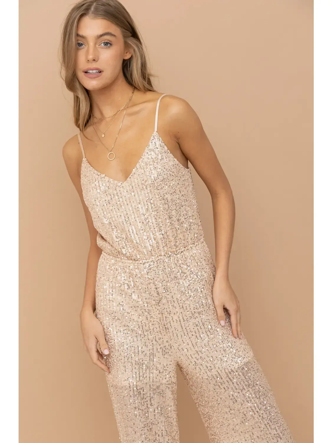 Cream Sequin Jumpsuit