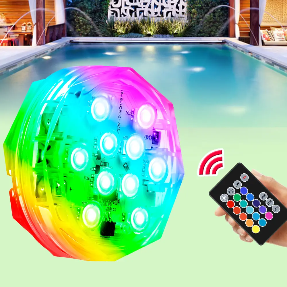 RGB LED Submersible Light IP65 Waterproof Colorful Underwater Lamp 15Color Changing Fish Tank Aquarium 3Modes Dimmable Battery Powered Fountain Swimming Pool Landscape Party Decoration Lighting With Remote, Aquarium Lights