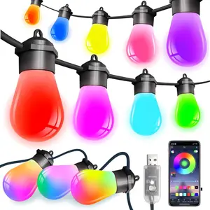 15L Outdoor String Lights for Patio Christmas Lights 213 Scene Modes 16 Million Colors IP67 Waterproof Shatterproof Dimmable Backyard Lights 15 S14 Bulbs 27.5FT +6.5FT LED RGBAI+ Warm Cold White for All Holidays