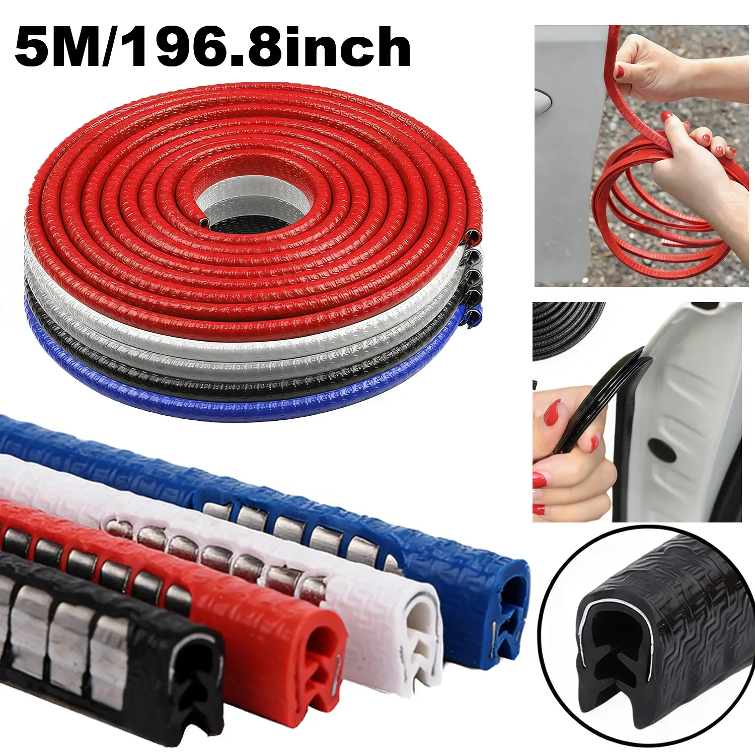 16.5ft U-Shape Car Door Edge Guard Molding Trim Rubber Edge Strip Seal Protector Build in Metal Sheet