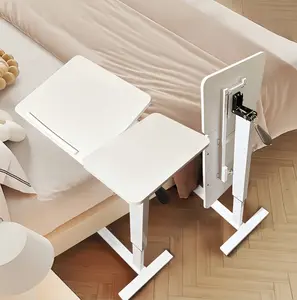 Overbed Bedside Desk Mobile Rolling Laptop Stand Tilting Overbed Table with Wheels ,Adjustable Tray Table for Laptop Bed Sofa Side Table ,WHITE,WALNUT