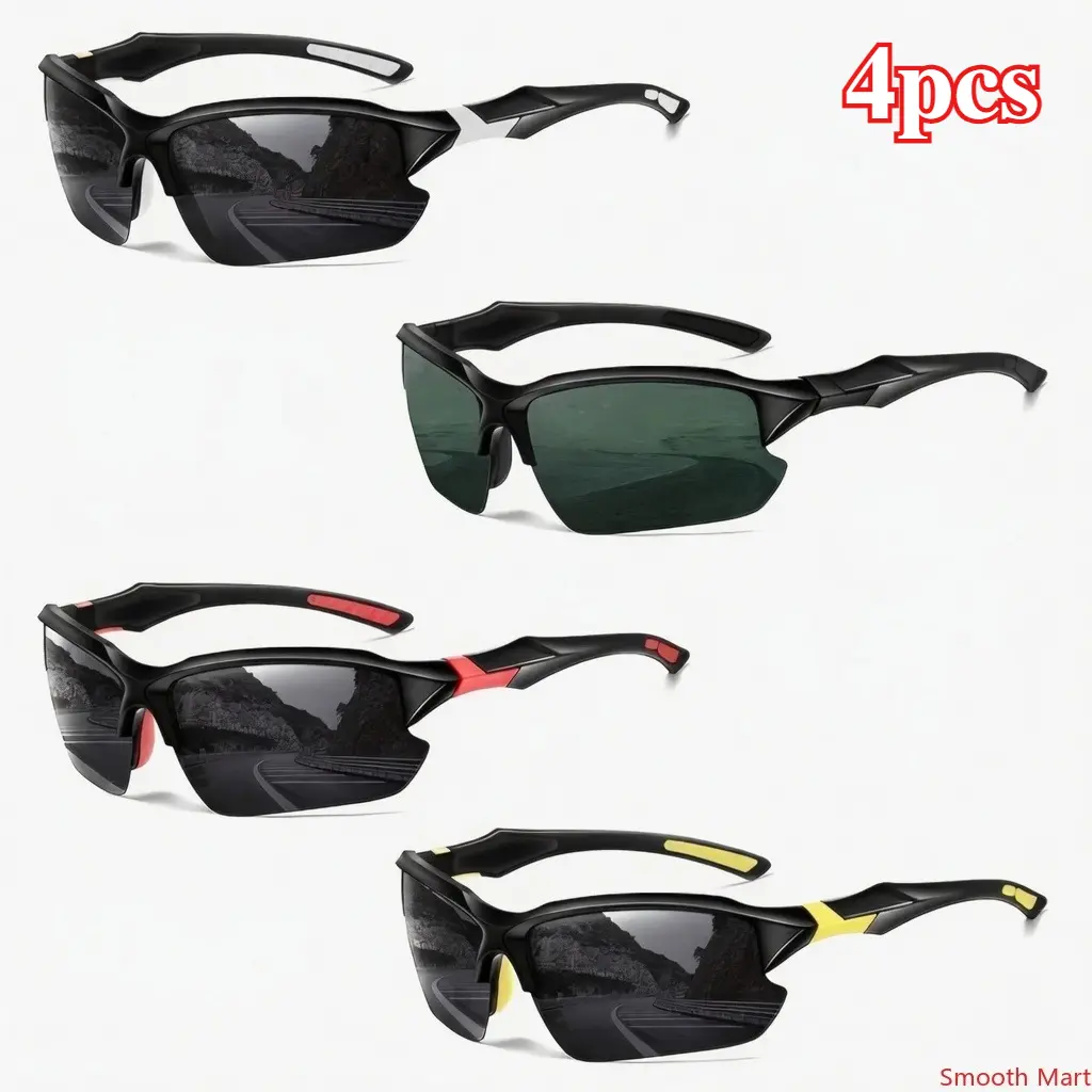 4Pack Polarized Sports Sunglasses for Men, UV Protection Half Frame Sunglasses Comfortable for Running Cycling Driving