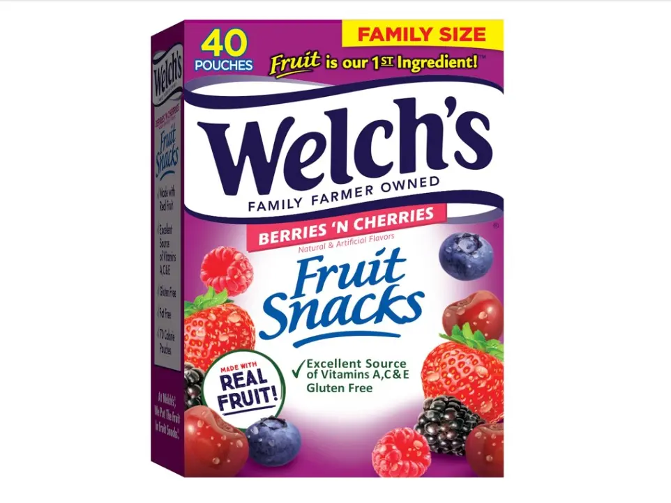 Welch's Fruit Snacks, Berries 'n Cherries, Perfect Halloween Candy Bulk Pack, Gluten Free, Individual Single Serve Bags, 0.8 oz (Pack of 40)