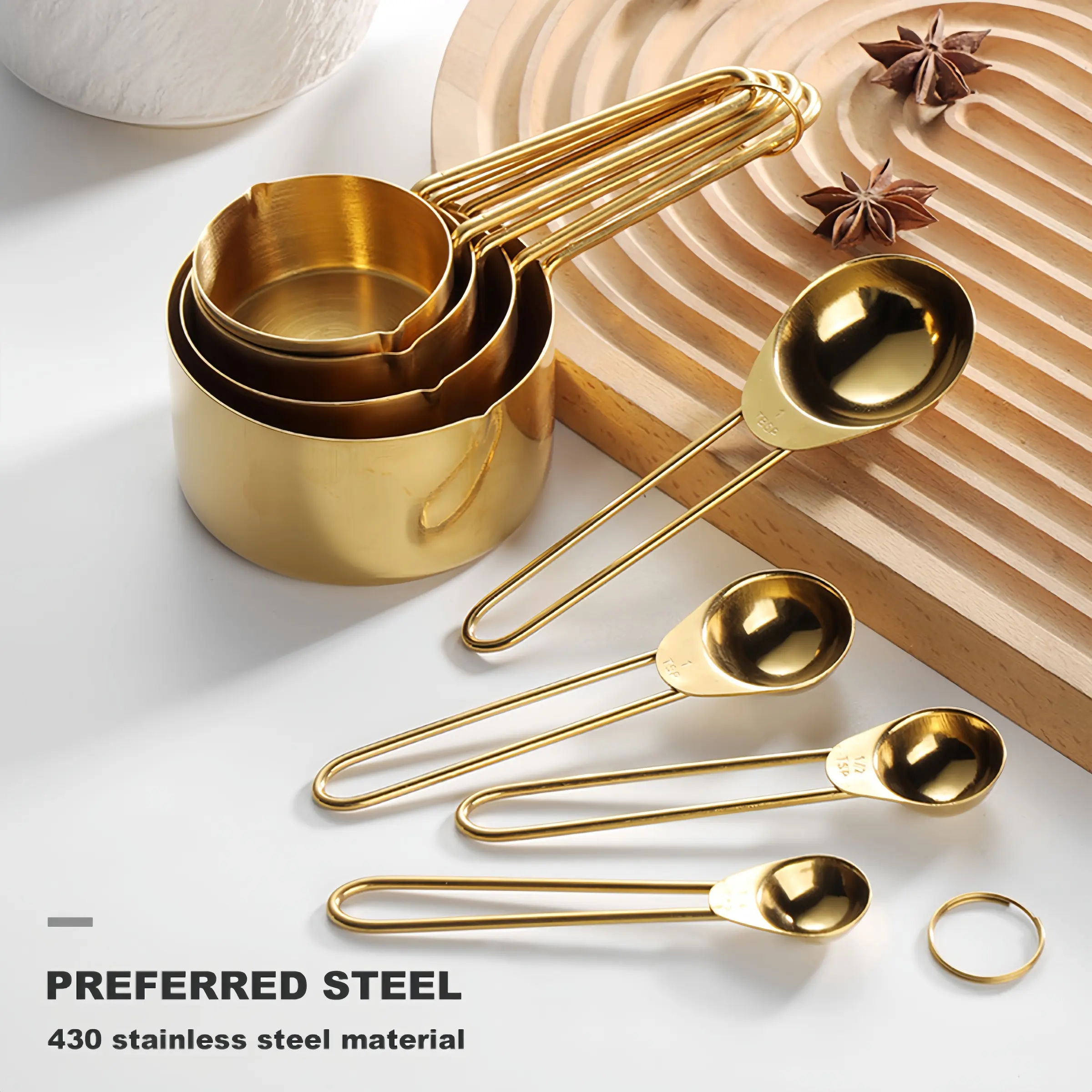 8Pcs Measuring Set (4 Cups + 4 Spoons), Stainless Steel Kitchen Utensils Precision Measuring Tools with Handles for Wet & Dry Ingredients, Baking Coffee Milk, Kitchenware, Kitchen Gadgets