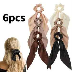 6 Pack Bow Silk Scrunchies Set,Hair Ties with Bows for Women Girls,Knotted Bows Silk Hair Ties,Satin Hair Ribbon Elastic Hair Tie,Christmas Party Gifts,Hand Tools Kits