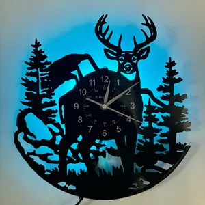 Birch Forest Deer Vinyl Wall Clock, Woodland Stag Design, Ideal for Men's Leisure Rooms & Hunting Clubs, Perfect for Gifts, Creative Decorative Clock